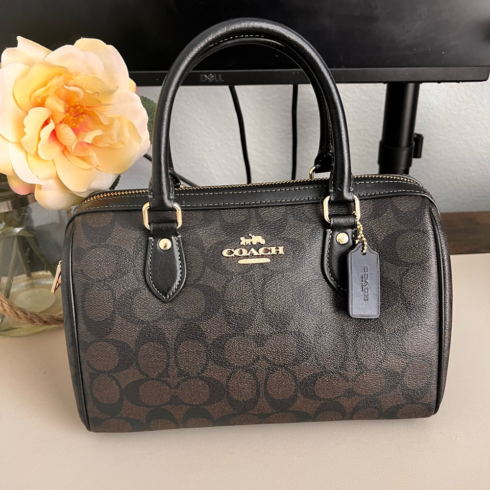 Coach Outlet Rowan Satchel in Signature Print - Black and Walnut